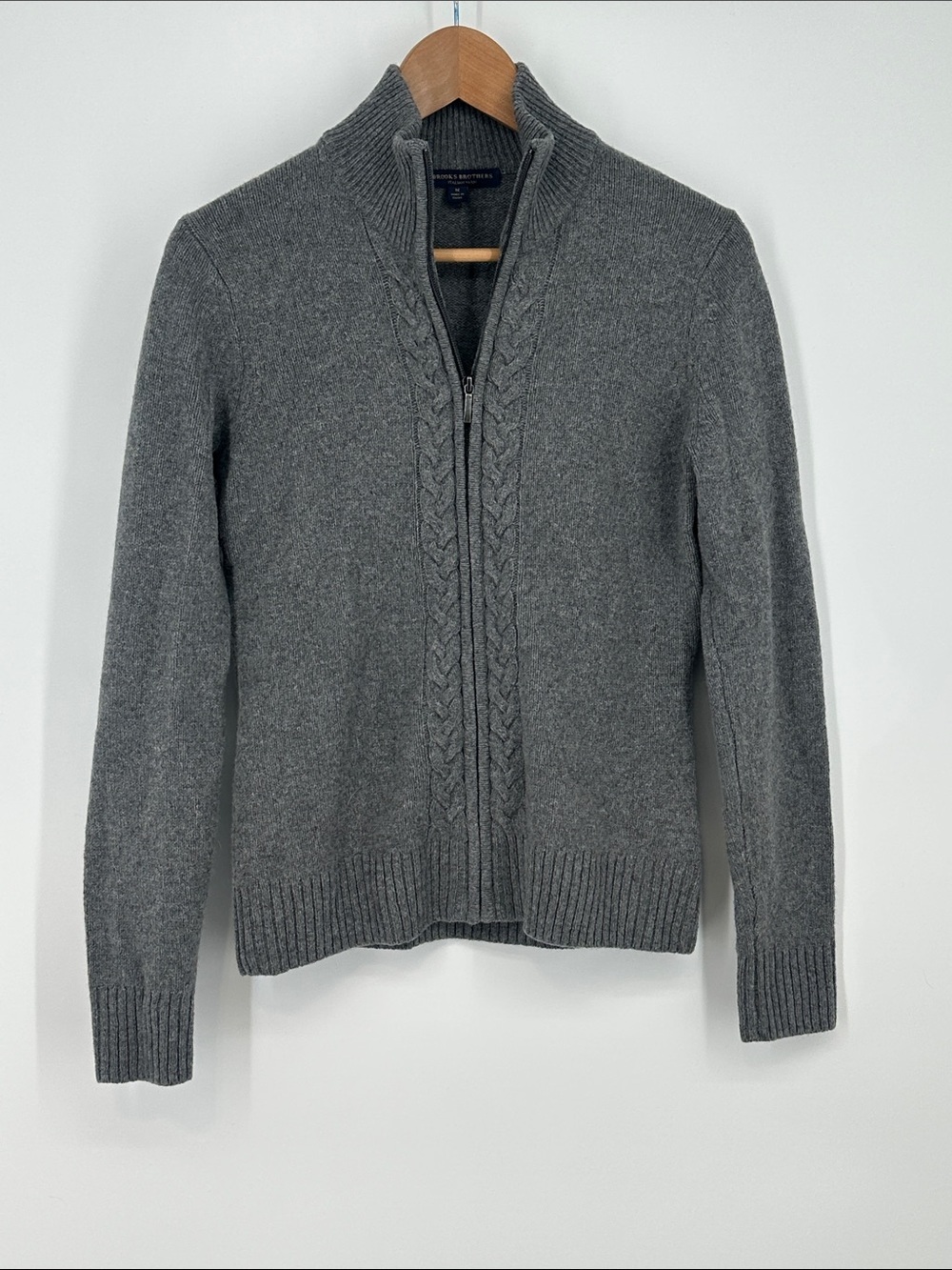 Brooks Brothers Charcoal Gray Full-Zip Cable Knit Sweater - Size Medium